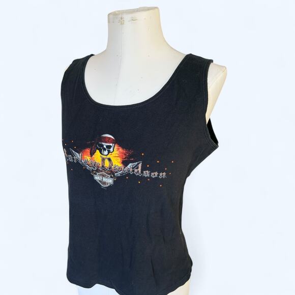 Vintage Y2K Pirates of the Carribean Harley Davidson Bahamas Rhinestone Tank XL - Picture 6 of 10